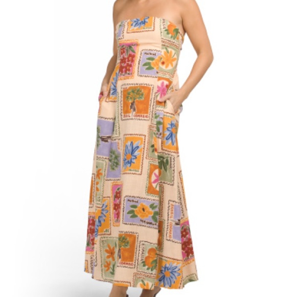 New ANTHROPOLOGIE Paper Heart Strapless Maxi Dress Linen Floral Sz S